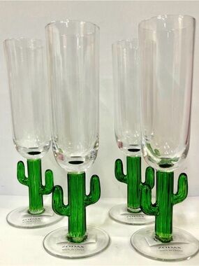 Zodax Green Cactus Stem Champagne Flutes - Set of 4